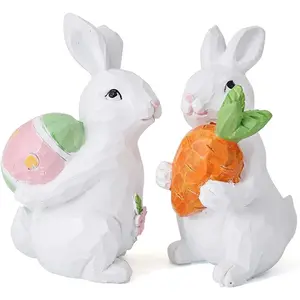 Easter decorations - easter bunny decorations indoor- Resin rabbits for home -Bunny statues for indoor tabletop,small figurines for easter table,office,gifts