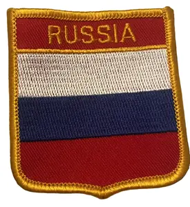 Russia Shield Patch - Red White and Blue Flag Design with Gold Border