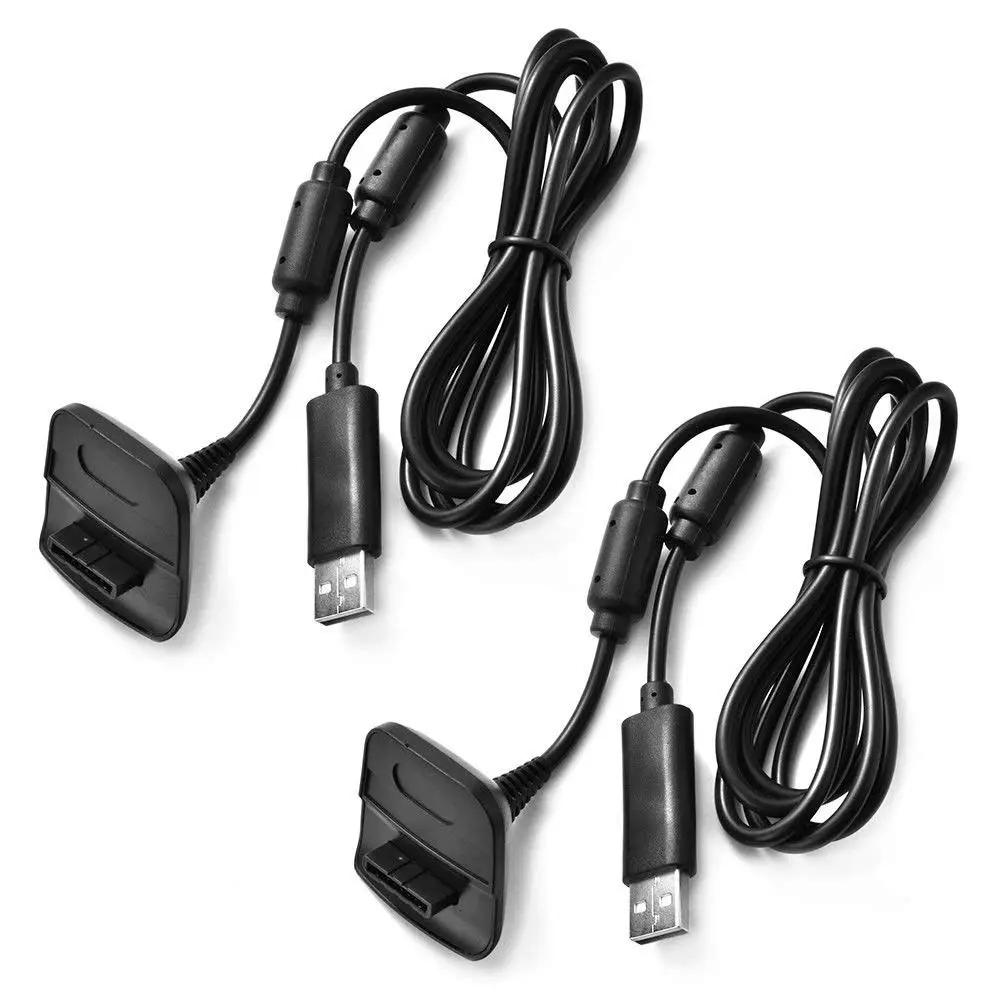2-Pack Black Rechargeable Wireless Video Game Controller Charging Cord for Xbox 360 & Slim, Gaming Console Accessories
