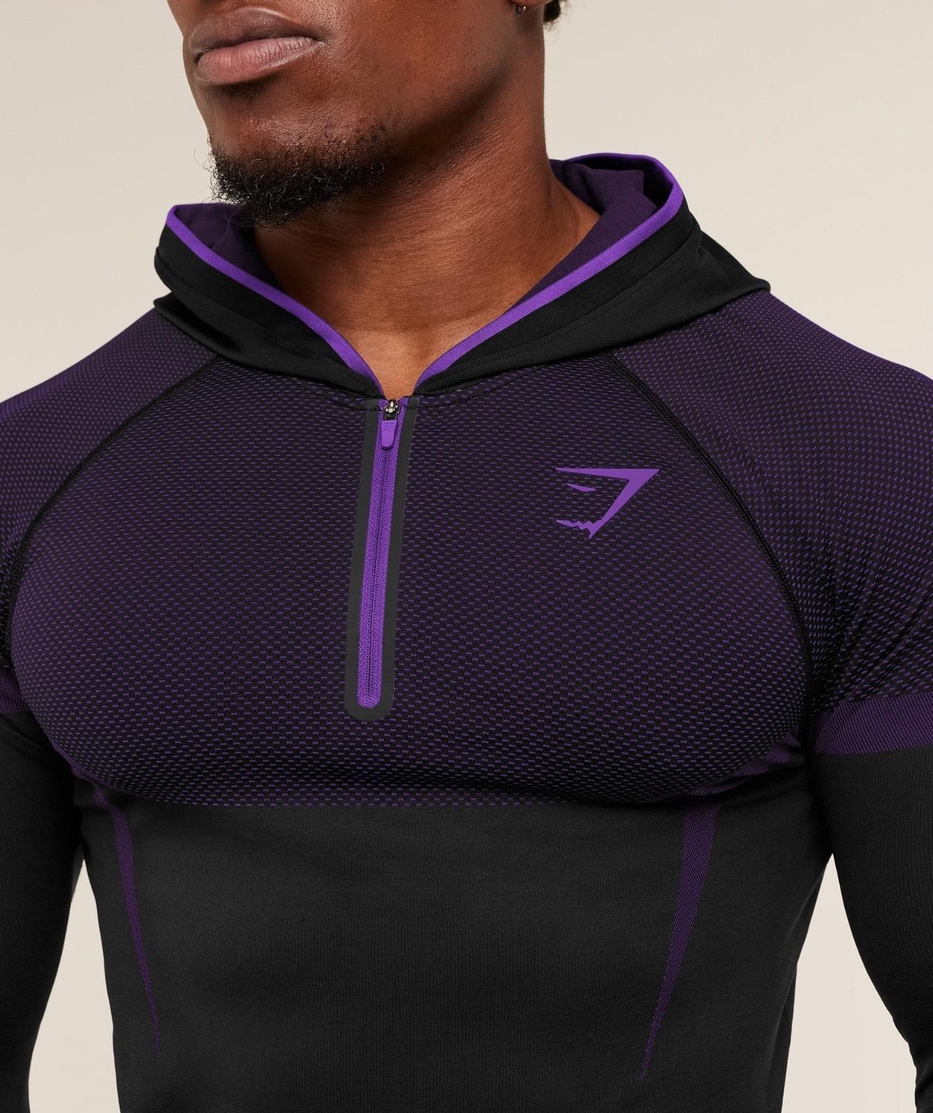 ONYX 5.0 Seamless Hoodie - Black/Athletic Purple Men's Fitted Athletic Hoodie for Workout ONYX 5.0 Seamless Hoodie - Black/Athletic Purple Men's Fitted Athletic Hoodie for Workout