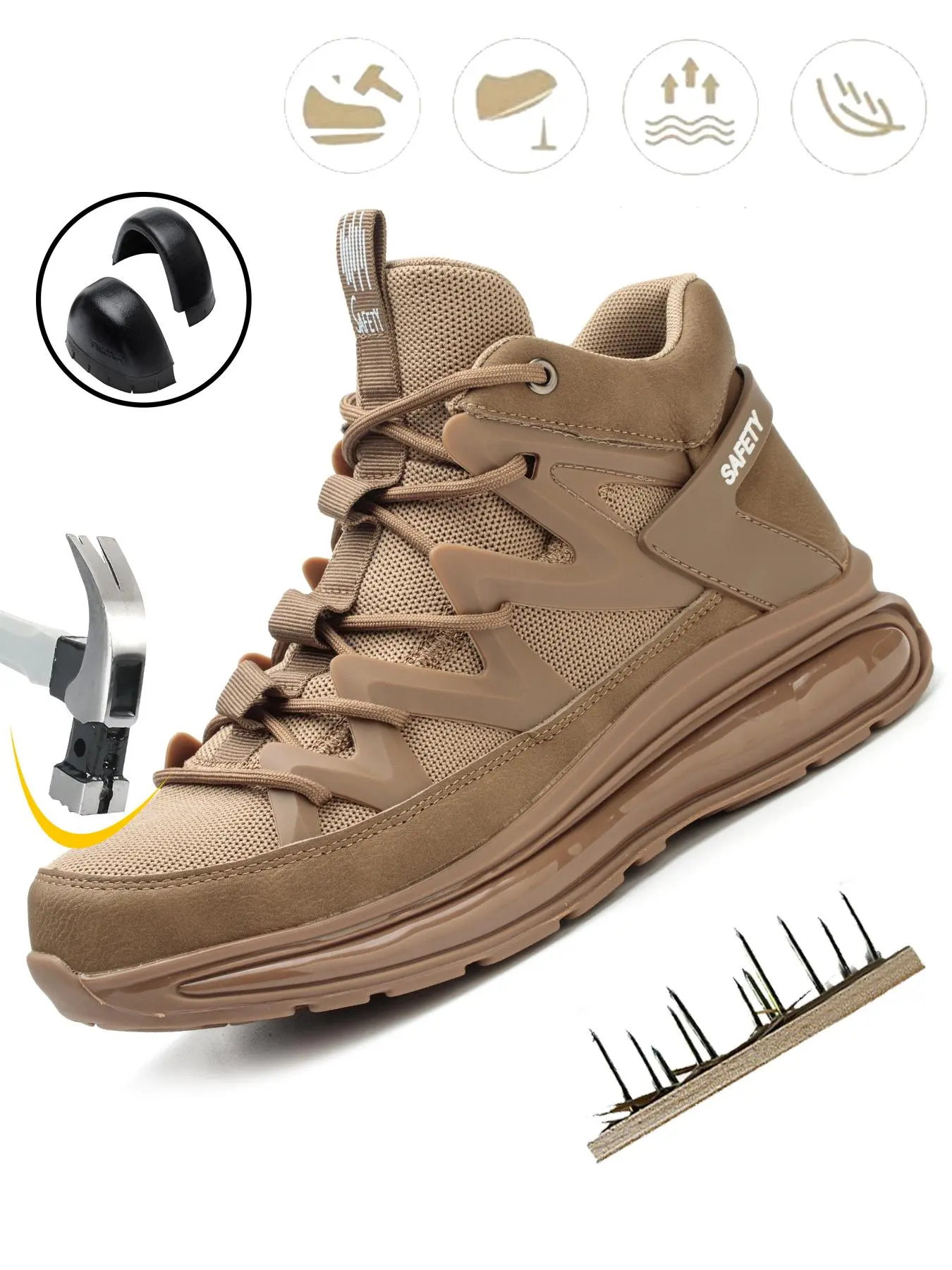 Men's Casual Lace Up Mid Top Steel Toe Trainers Safety Shoes, Lightweight Soft Sole Breathable Comfortable Shoes, Fashionable Anti-smash and Anti-puncture Shoes for Work, Work Safety Sneakers, Protective Work Shoes, Steel Toe Workshoes, Working Shoes