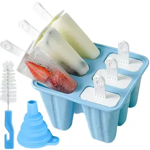 6-cavity Silicone Popsicle Mold, 1 Count Reusable Easy-release Ice Cream Mold with Lid & Ice Cream Stick, Ice Cream Making Tool for Home Kitchen, Kitchen Gadgets, Utensils