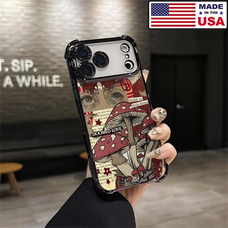Doomed Love Mushroom Vintage Aesthetic Design Pattern Casing For iPhone 17 16 15 14 13 12 Samsung 22 23 24 25 Plus Pro Max Ultra Soft Silicon TPU Shockproof Protector Vintage Unique Fashion Mobile Phone Case