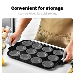 12 Hole Silicone Cake Mold, Oven Baking Tool Baking Pan Muffin Pan, Foldable Silicone Cake Mold Push-Type 6-Connected 12-Connected Cake Mold, Silicone Muffin Pan to Easily Pop Out, For Baking Homemade Breads, Cakes, SummerEssentials