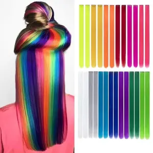 26 Packs Colored Hair Extensions 20Inch Straight Multi-Colors Party Highlights Clip In Hair Extension Synthetic Rainbow Hairpieces for Girls Kids Gift(13 colored)
