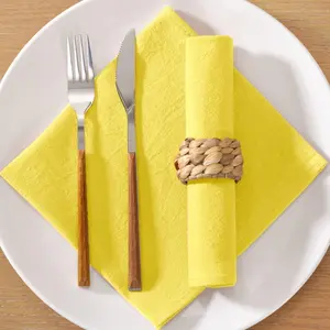 8 Pack Yellow Linen Napkins Rustic Washable Cotton Linen Napkins Bulk Set of 8 17"x17" Reusable Dinner Napkins Cloth for Wedding Bridal Shower Gathering Party Everyday Use