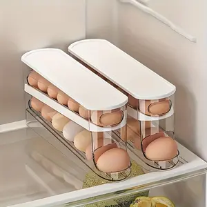 2-Tier Rolling Egg Dispenser for Refrigerator Door - Automatic Sliding Egg Storage Box Holds 10-12 Eggs, Space-Saving Clear Egg Organizer for Kitchen & Fridge Fridge Organizers