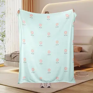 Mint Green Ditsy Pink Flower Print Flannel Blanket, Pastel Floral Pattern Blanket, 1 Count Soft Warm Comfortable Throw Blanket, Multifunctional Blanket for Home Office Travel Camping