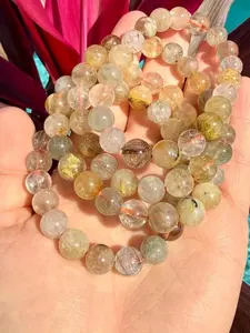 Natural Multi- Rutilated Quartz 10mm Beaded stretch Bracelet