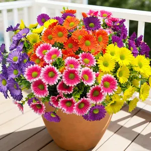 10 Bundles Artificial Silk Daisies Flowers for Outdoor UV Resistant Fake Daisy Faux Plants for Home Front Porch Garden Patio Window Box Outside Planter Indoor Decor (5 Colors)