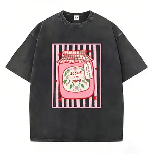 Jesus Is My Jam Strawberry Jam Jar Graphic T-Shirt, Pink Washed Christian Tee with "Make His Mercy Known" Tagline