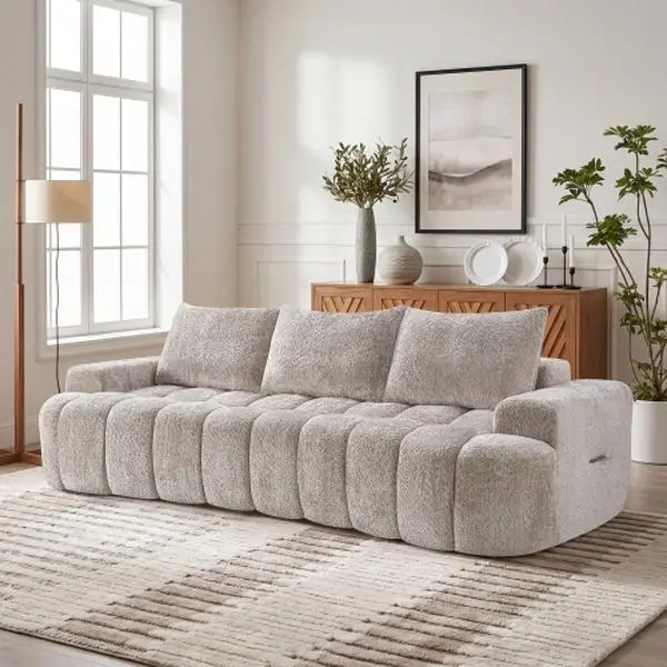 Niccae 100" Extra Large Curved Front Compressed Sectional Sofa, 3-SeaNiaace Cloud-Like Boucle Couch with High Resilience Foam, Easy to Move & Ship, Modern Oversized Sofa for Living Room