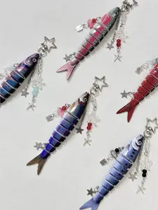 Fish Bait Keychain, Small Fish Keychain Creative Small Fish Pendant Backpack Pendant, Fish Bait Keychain Ocean Small Fish Multi Section Fish Lure Bag Pendant, Trendy Cute Keychain