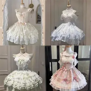 Summer Japanese Style Kawaii Lolita Dress Women Party Vintage Sweet Lace Bow Birthdays Cake Dresses Harajuku Y2k Bandage Dress