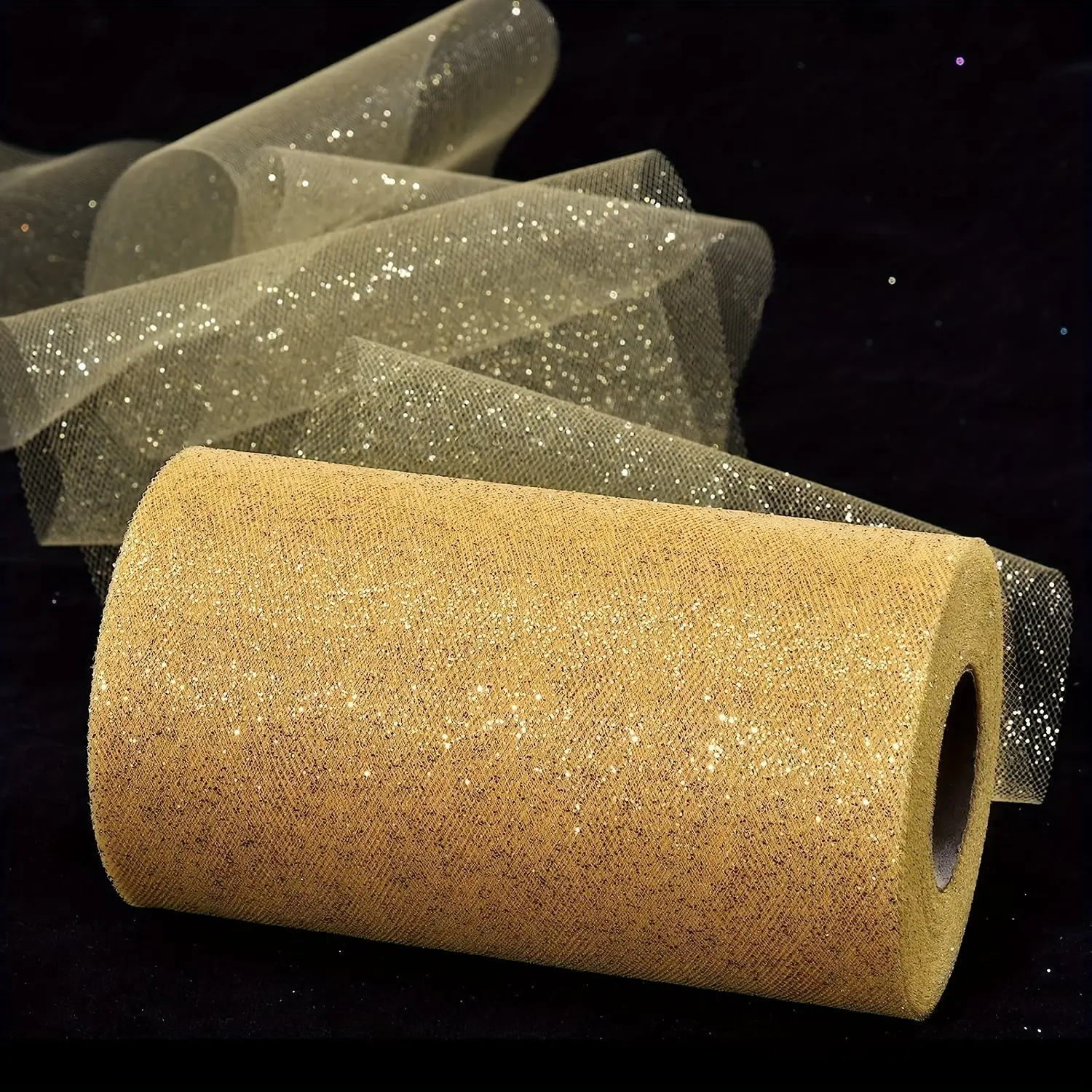 1Roll 25Yards Glitter Tulle Roll Tulle Ribbon Fabric Tulle Spool For DIY Tutu Skirt Sewing, Home Sewing, Bow Wedding Decorations, Christmas Festival Craft Supplies 6 Inches By 25 Yards (Golden/Silver/White/Black/Pink/Blue)