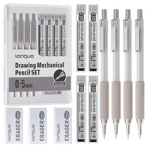 Metal Mechanical Pencil Set,Retractable pen tip,Anti-break core,4PCS Art Drafting Pencils0.3, 0.5, 0.7, 0.9MM with 80PCS Leads Refills 3PCS Erasers Case for Writing Sketching Drawing