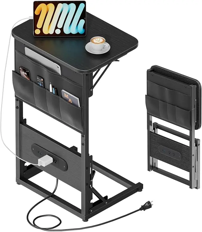 Automatic Extendable Armrest End Table - Modern Home Decor Sturdy Frame Assembly Set, Multi-Functional Side Prep Table & Nightstand