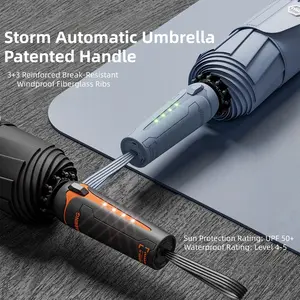 Automatic Rain Umbrella for Men, Large Thickened Windproof Reinforced, Heavy Rain Use, Dual-Use Folding Sunshade Umbrella, Portable Folding Umbrella
