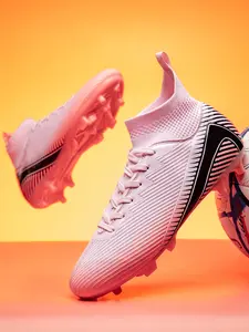 Breathable Football Shoes Fg/ag Long Studs for Artificial Grass, All-Season Anti-Slip Sporty Sneakers, Durable PU Leather Upper