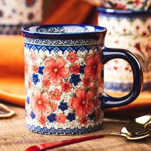 Polish Hand-Painted Ceramic Couple Mugs, Home Office Coffee Cups, Multi-Purpose Breakfast & Tea Cups, Drinkware