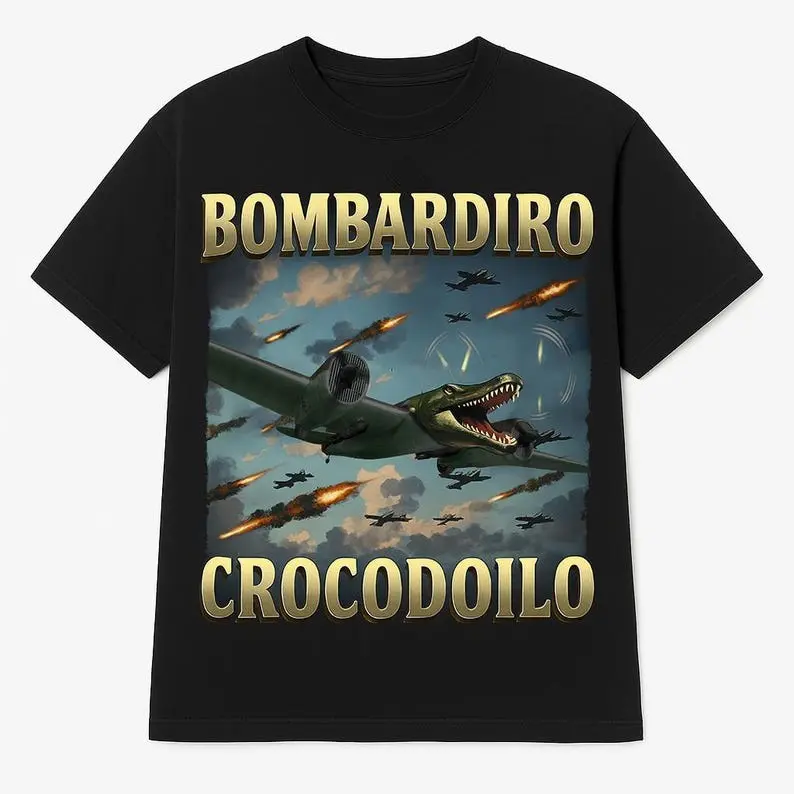 Bombardiro Crocodilo Italian Brainrot Meme Funny Shirt Casual Unisex Cotton