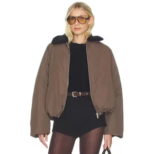 WeWoreWhat Faux Fur Collar Balloon Jacket in Moss & Black