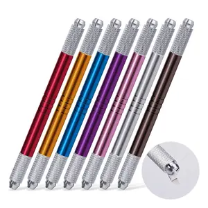 5 Blade Needles + 1 Dual-Head Manual Tattoo Pen Set, Portable Metal Two-In-One Tattoo Hand Tool, Artistic Makeup Eyebrows Tattoo