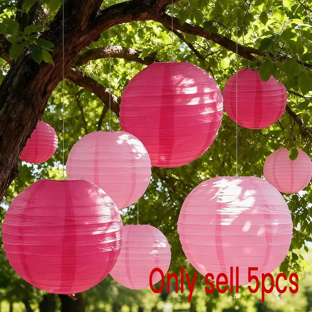 5-Pack Hot Round Decorative Hanging Paper Lanterns, Traditional Chinese Paper Lanterns for Rural Parties, Weddings, Birthdays, Home Decoration, Room Decor