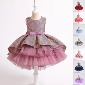 Kids Clothes 5235 Pink Retro Flower Girls Frock Ball Gown Pageant Children Elegant Princess Prom Host Formal Evening Party Cocktail Dress 3-10Y