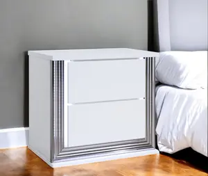 360 stand 25 in. White Square Shape Wood Frame Nightstand with Drawers - Modern Furniture, Contemporary Art Deco, 2-Drawer Lighted Indoor Furniture with LED Lights