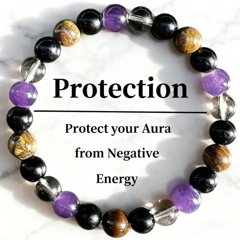 Women's Bohemian 8mm Beaded Tiger Eye & Obsidian Bracelets - Elastic Stretch Fit, 7.1 Inches, Handmade, Unisex Reiki Spiritual Protection Wrist Jewelry, Self-Care Christmas Gift for Daily Wear