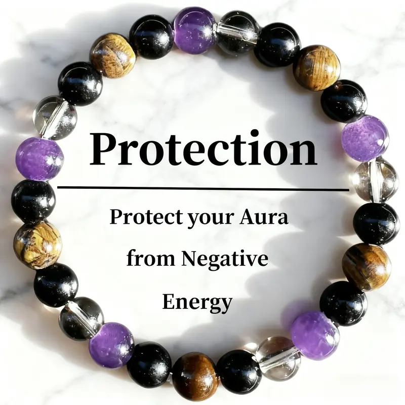 Women's Bohemian 8mm Beaded Tiger Eye & Obsidian Bracelets - Elastic Stretch Fit, 7.1 Inches, Handmade, Unisex Reiki Spiritual Protection Wrist Jewelry, Self-Care Christmas Gift for Daily Wear