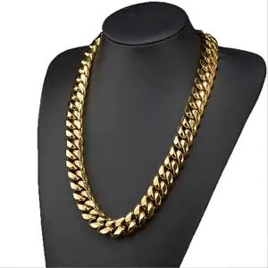 Miami hip-hop style necklace, Stainless steel with nano vacuum gold plating. Boasts a chunky Cuban link design, this trendy jewelry piece leads the latest fashion. It is the perfect choice for both everyday wear and gifting.Width: 6–14 mm