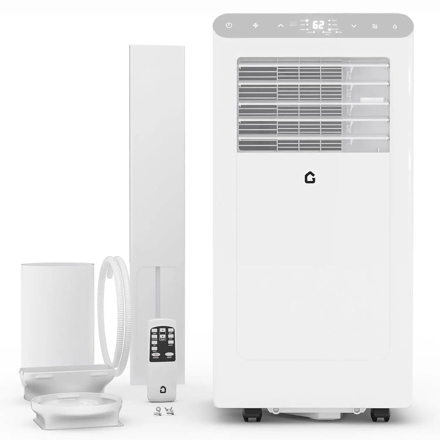 Gaomon 8000 BTUs Compact Portable Air Conditioner - Cooling for Up to 350 Sq.Ft., 48dB, Remote Control, Dehumidifier, Fan, Sleep Mode, 24H Timer, Installation Kit, DOE Certified, 6.2 CEER, White-Grey LED Panel, Eco-Friendly, Flexible for Kitchens, Led Pan
