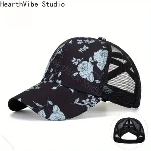 1pc Black Printed Cross Baseball Cap Outdoor Duckbill Hat Casual Vacation Sun Hat