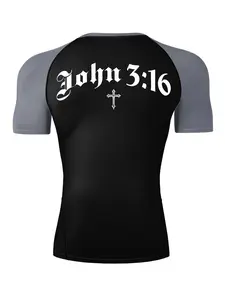 John 3:16 Cross Print Short Sleeve Compression Shirt for Men, Tight-Fit Sporty T-Shirt for Gym Clothes Workout Fitness Running, Summer Quick-Dry Breathable Round Neck Tees Tops, Activewear Sportswear