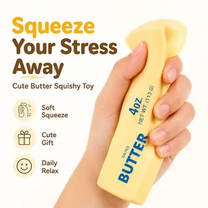 Salted Butter Cream Stick Squishy Toy - Soft Cream-Scented Silicone Stress Relief Squishies, Safe Material, Bright Yellow, Anxiety Fidget Toy, Cute Desk-Friendly Stocking Stuffer for All Ages squeezluck Squeezluck