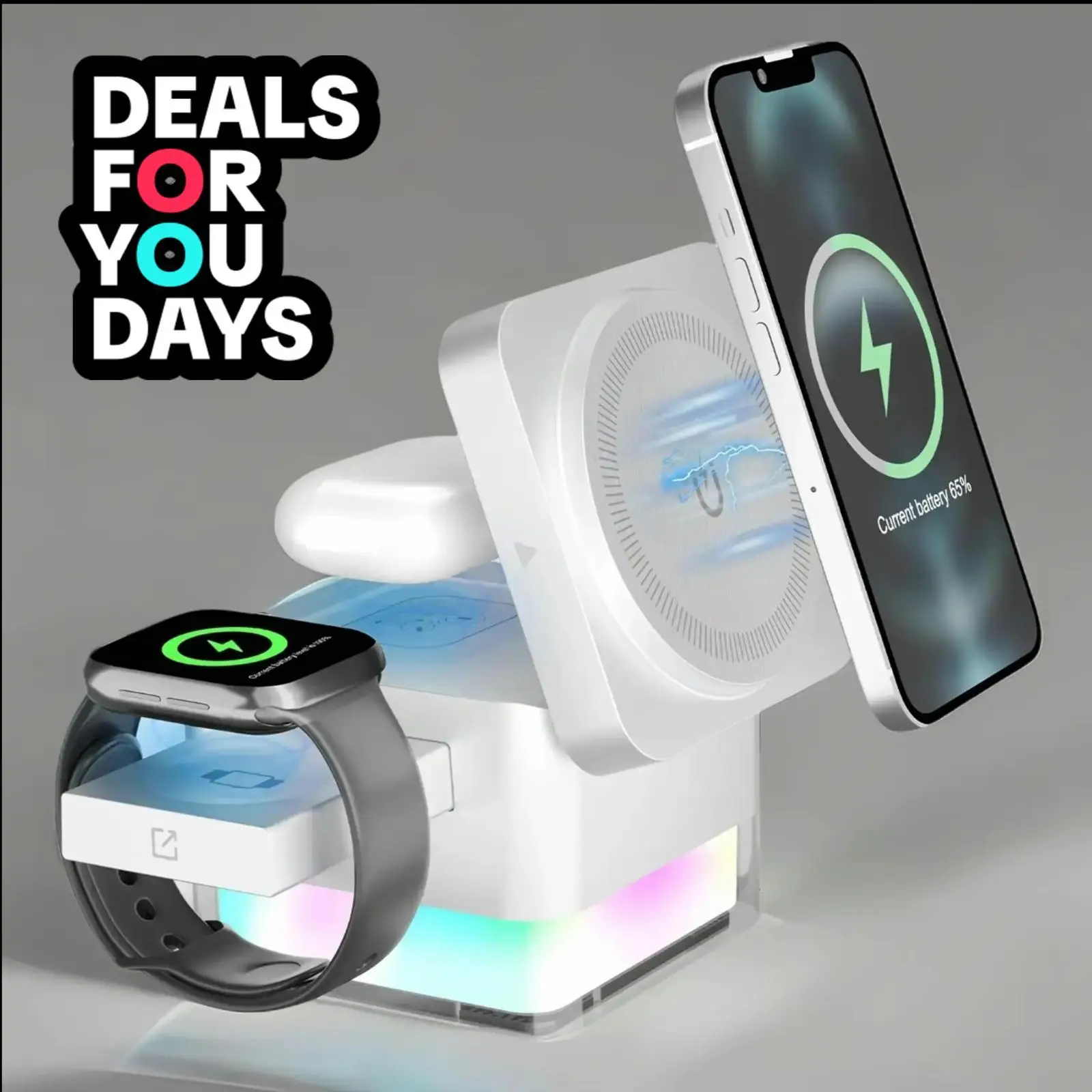 Deals for youdays Mey-norway 3-in-1 15W Wireless Charging Station, Foldable Magnetic Phone Charger, PhoneHolder for Charging with Night Light, for iPh