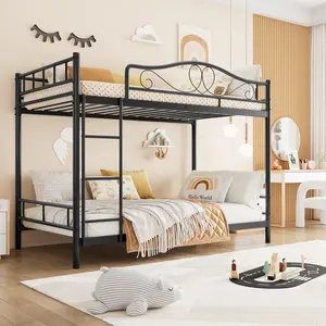 Heavy Duty Twin Over Twin Metal Bunk Bed – Sturdy Steel Frame, Space-Saving, Safety Guard Rails, Ideal for Kids, Boys, Girls, School or Bedroom, Easy Assembly