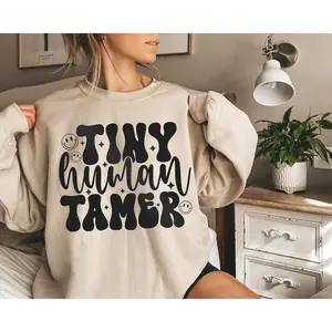 Tiny Human Tamer Shirt Daycare Crewneck Medium Sweatshirt Unisex Women's Oversized Tops for Daycare Worker Tour Staff Toddler Teacher