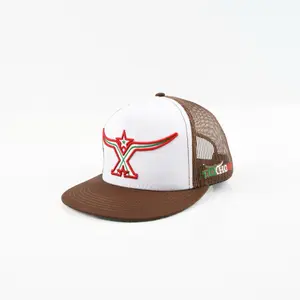TEXHORN Tijuana Cap with Mexico Flag in Under Brim Brown and White Mesh Trucker Style Hat Graphic Hat Snapback Cap