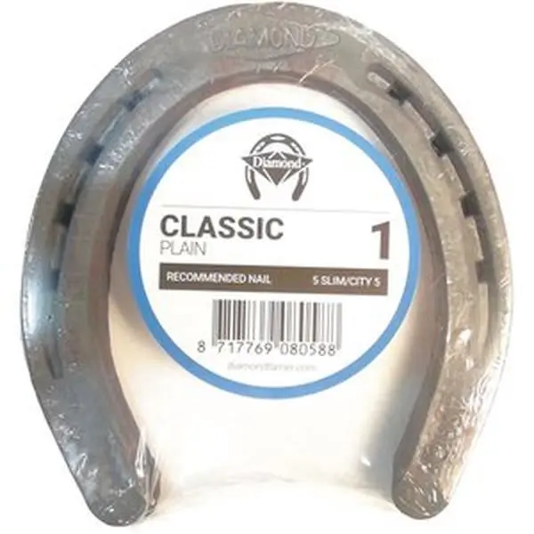 Diamond Farrier DC1PR Classic Plain Horseshoe for Hoof Care (Size 1, 15-Pair Packs) - Lightweight, 10-Degree Crease Draft, 13.06 lbs, 6.3 in, 1/8"-Wide Full Crease, New Nail-Compatible Holes, Increased Inside Shoe Taper, No Extra Bulk