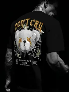 Men's Streetwear Graphic T-Shirt with Crying Bear Design, 100% Polyester Comfort Fit, Perfect for All Seasons