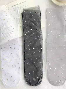 3 pairs of elegant ultra-thin sheer mesh mid-calf socks, stylish and sweet, with star-shaped ruffles, perfect for ladies' promenade or party wear