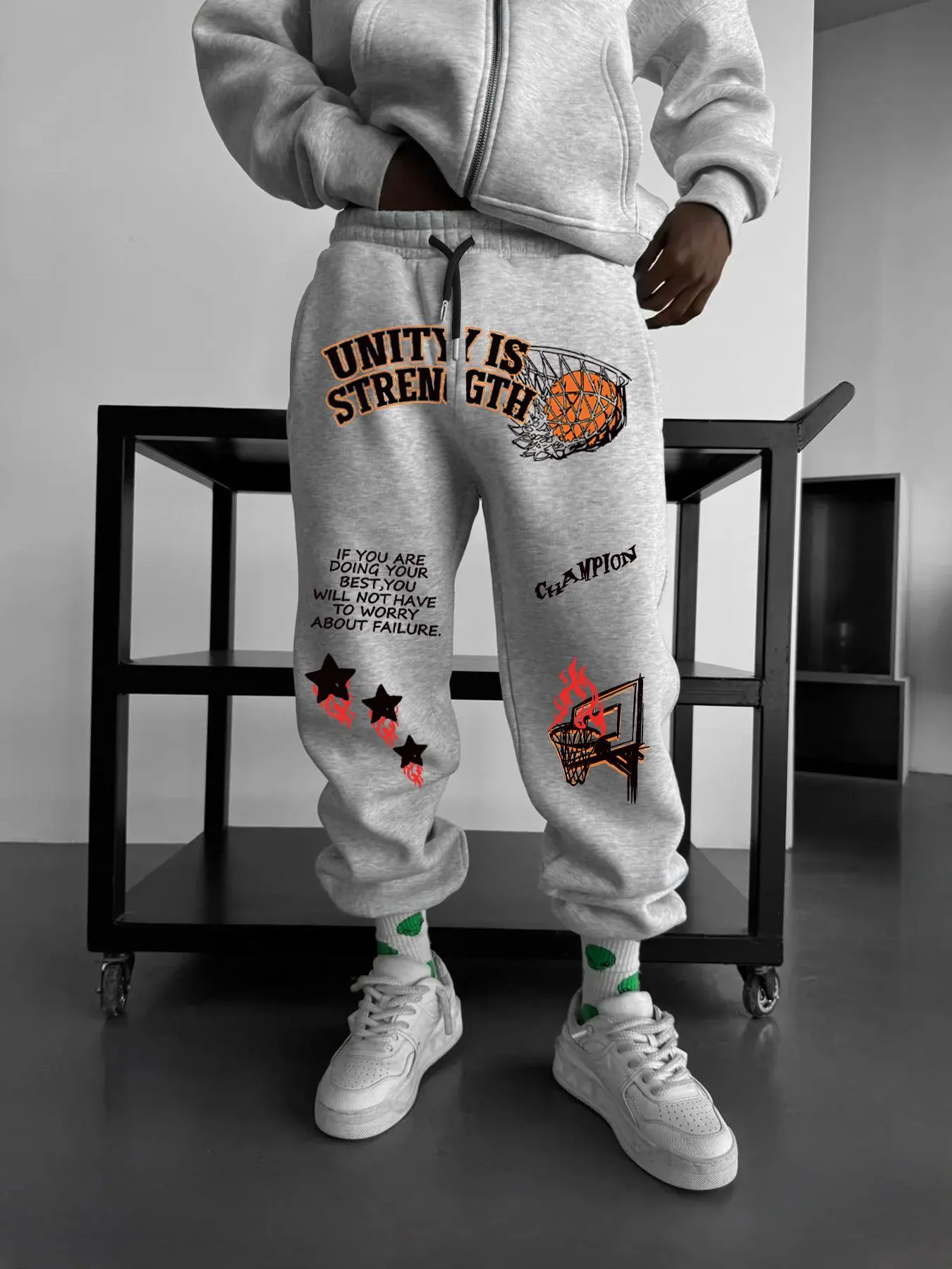 Men's Cartoon Basketball Print Sweatpants, Casual Regular Fit Adjustable Waist Jogger Pants for Daily Wear, Men's Trousers for All Seasons