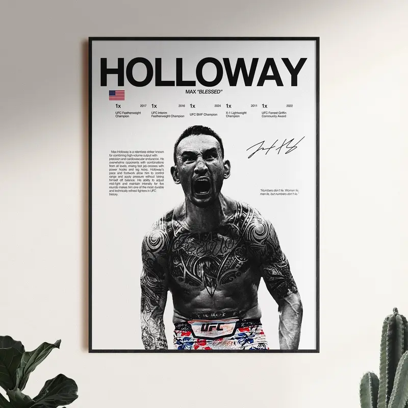 Max Holloway Poster, Ufc Wall Print, Mma  Ufc Fighter Printable, Holloway Champion Print, Lightweight Ufc Gift