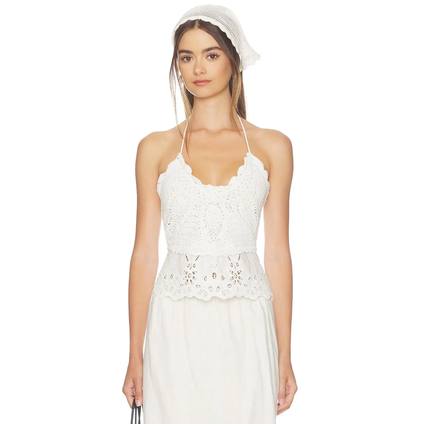 Women's LoveShackFancy Neria Eyelet Blouse - Crochet-Knit Fabric Garment, Optic White
