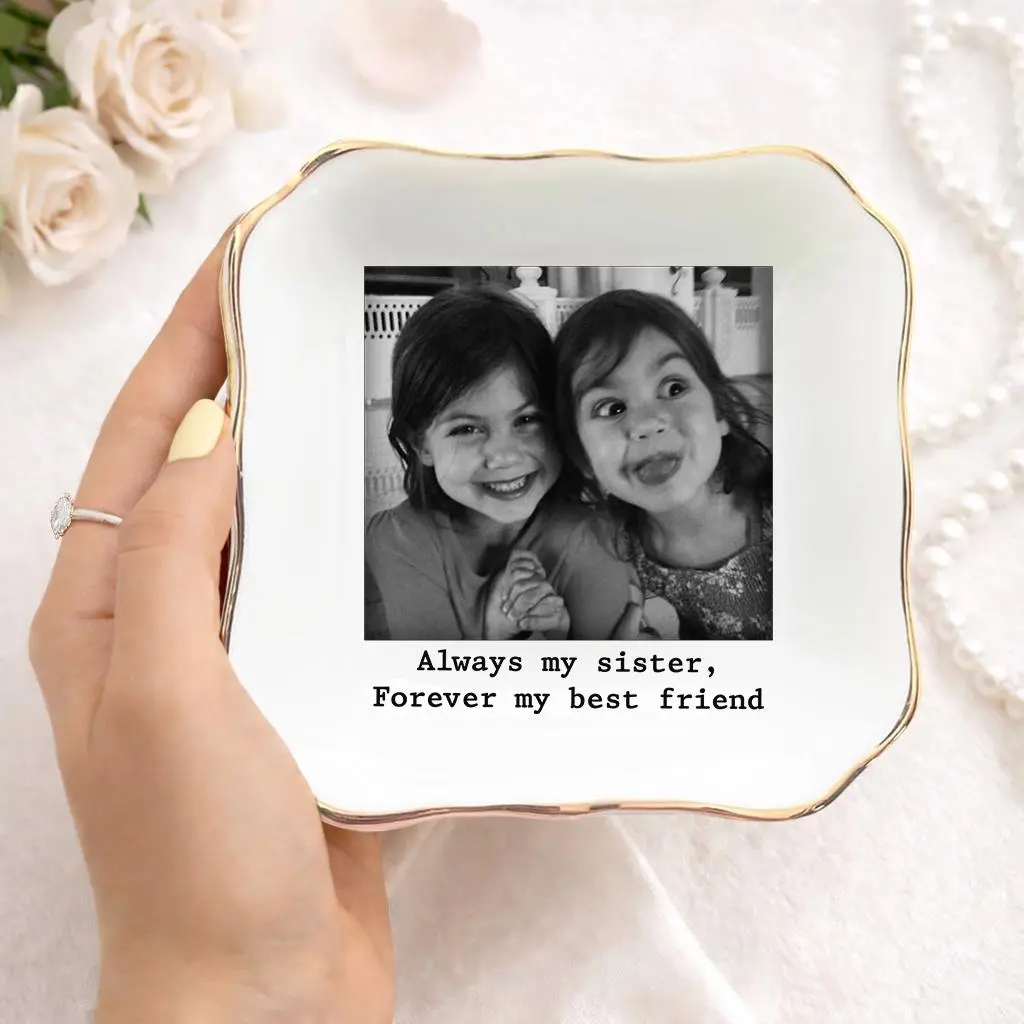 Personalized Sister Photo Jewelry Dish, Custom Ceramic Trinket Tray for Best Friend Wedding Day, Soul Sister Gift, Gift for Bridesmaids, Friendship Gift
