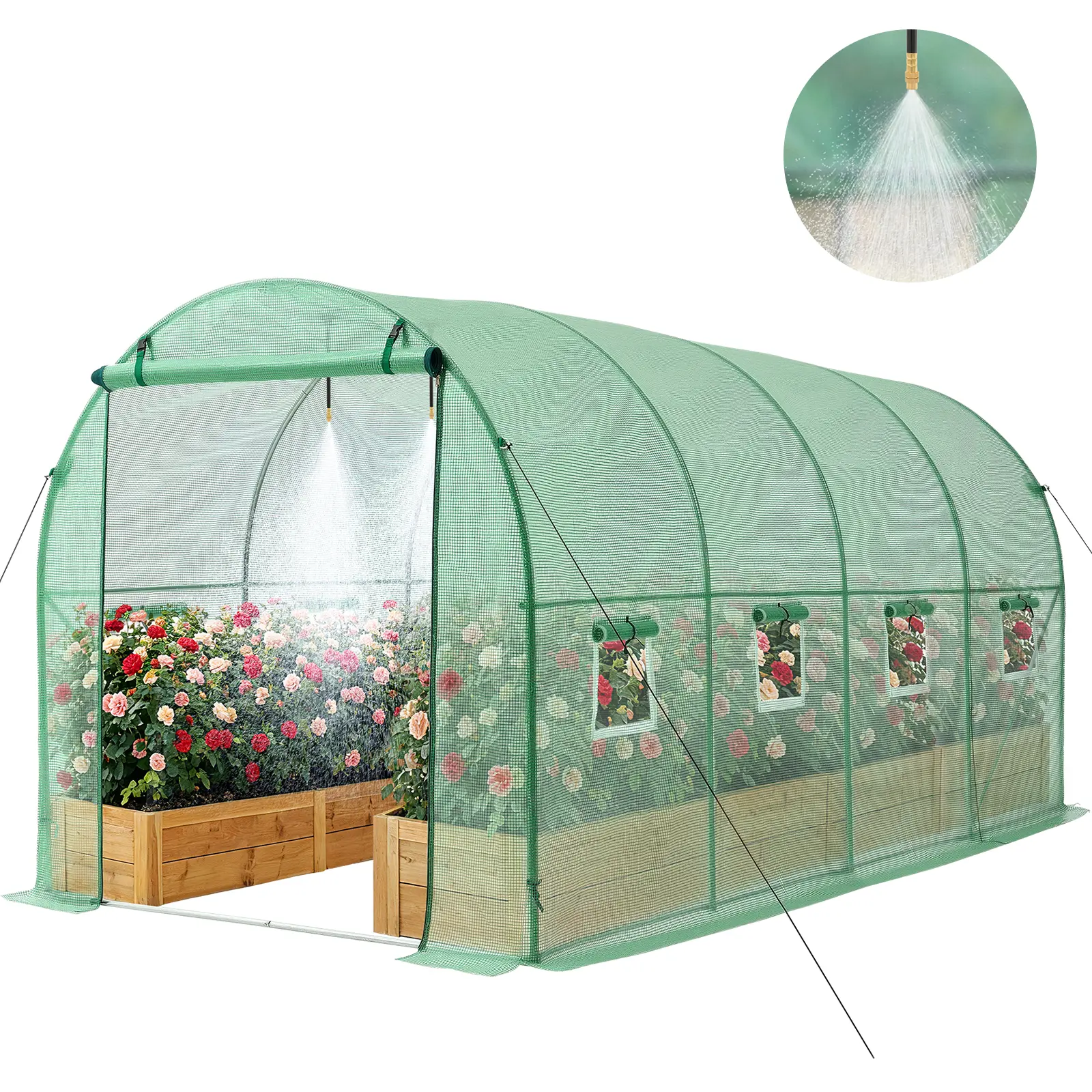 【SummerFinds】VEVOR Walk-in Tunnel Greenhouse, 15x7x7 ft Heavy Duty Hoop House with Steel Frame, PE Cover, Watering System, Roll-Up Zipper Door, 8 Windows for Outdoor Plant Growth, Heavy Duty Greenhouse, Outdoor Greenhouse
