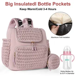 Pink Insulated Backpack with Tassel Detail - Insulated Backpack - Lightweight, Large Capacity, 3-4 Hour Bottle Pockets, Stylish Woven Design for Moms on the Go